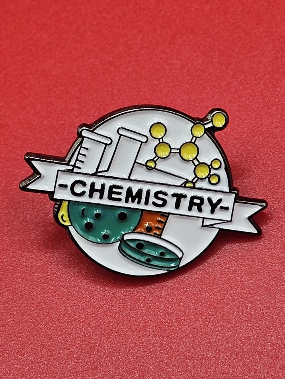 Chemistry Enamel Pin – White & Teal Science Badge